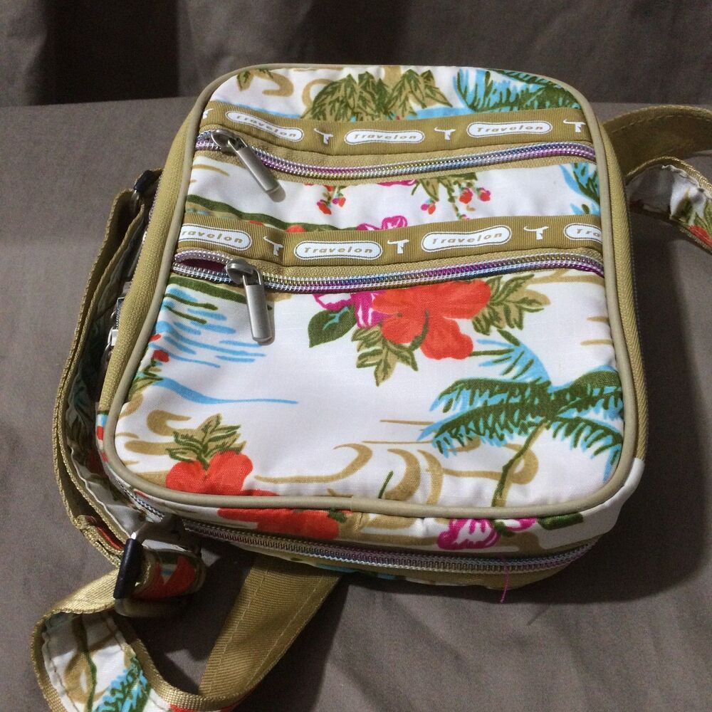 Vintage 2006 Travelon Crossbody Bag Floral Tropical Multi Pocket Organizer
